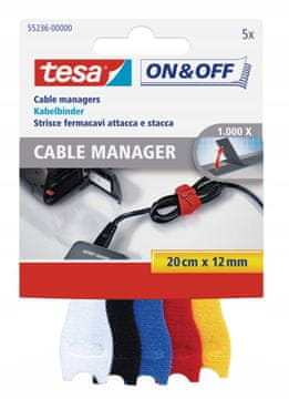 Tesa ježkov trak za vezanje in pritrjevanje kablov, barvni ježki 20 cm x 12 mm, 5 kosov.