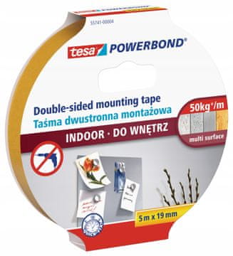 Tesa dvostranski samolepilni penasti montažni trak za notranjo uporabo 5 m x 19 mm