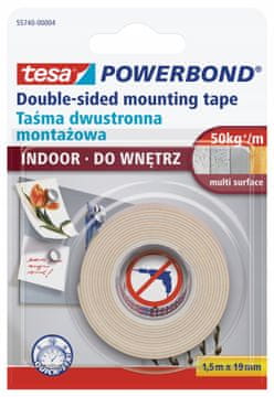Tesa dvostranski samolepilni penasti montažni trak za notranjo uporabo 1,5 m x 19 mm