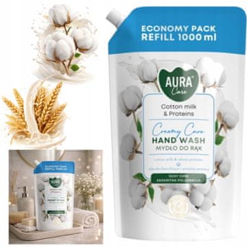AURA Care milo za roke z bombažnim mlekom in beljakovinami 1000 ml AHW-002-004