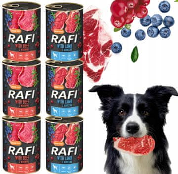 RAFI Komplet 6 x 400 g mokre hrane za pse MIX okusi (jagnjetina, govedina)