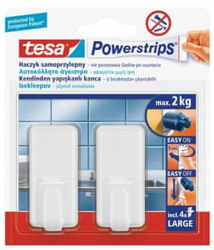 Tesa Kavlji, obešalniki, plastični, samolepilni, veliki, do 2 kg, beli, 2 kosa.