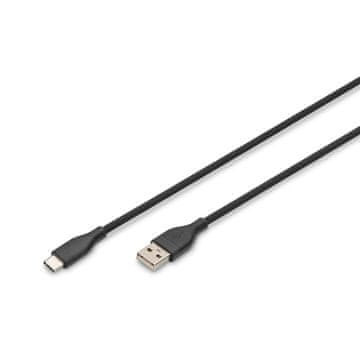Digitus silikonski napajalni kabel USB-A - USB-C, USB 2.0 60W, 1m, črne barve