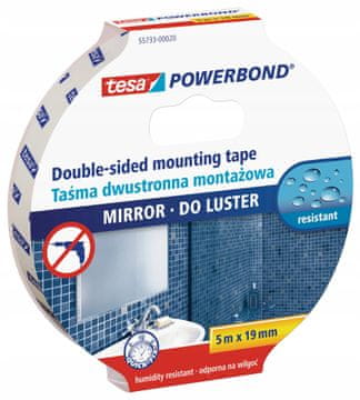 Tesa dvostranski penasti montažni trak za ogledala, vodoodporen, 5 m x 19 mm