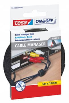Tesa Velcro močan trak z ježkom za vezanje in pritrjevanje kablov črne barve 5 m x 10 mm