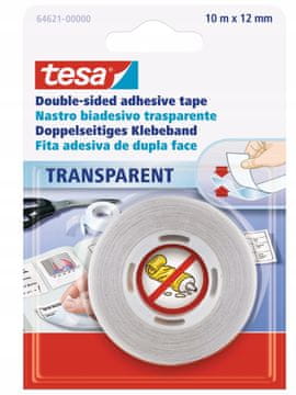 Tesa dvostranski samolepilni trak za pisarniško in šolsko uporabo, prozoren, 10 m x 12 mm