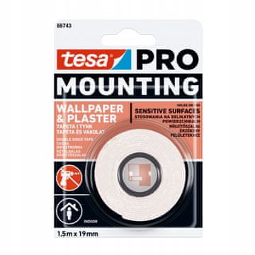Tesa dvostranski penasti montažni trak za slike - mavčne tapete 1,5 m x 19 mm