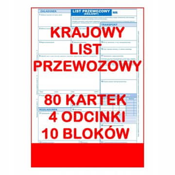 Domači tovorni list 80 listov - 4 razdelki - 20 kompletov - 10 kosov.