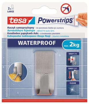 Tesa Hook, samolepilni, vodoodporni obešalnik za kovinske brisače do 2 kg