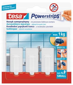 Tesa Kavlji, obešalniki, plastični, samolepilni, majhni, do 1 kg, beli, 3 kosi.