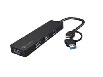 Natec Mayfly USB Hub 4xUSB 3.0 črne barve USB-C + USB-A adapter