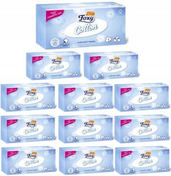 Foxy COTTON higienski robčki, škatla 90 kosov - 12 pakiranj