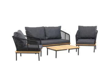 Venture Design Sedežna garnitura, Andorra, miza 27x90x60 cm stol 79,5x70x74 cm kavč 79,5x70x148 cm, črna