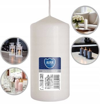 AURA Cilindrična sveča bela 38 ur sw60/120-090