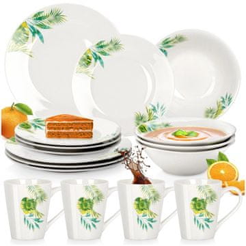 Northix Porcelanski jedilni set, bel botanični vzorec, 16-delni