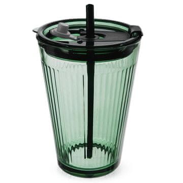 Northix Zelena steklena skodelica s pokrovom in silikonsko slamico, 450 ml