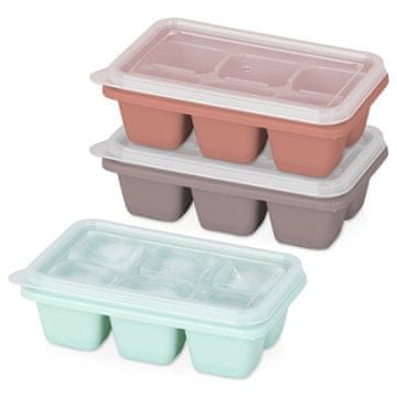Northix Komplet pladnjev za ledene kocke s pokrovi, 3 pastelne barve, 3 kosi
