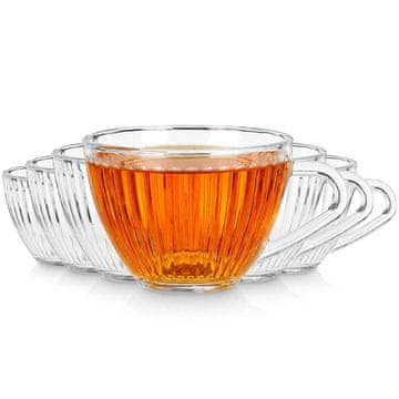 Northix Komplet 6 rebrastih steklenih skodelic z ročaji, 240 ml