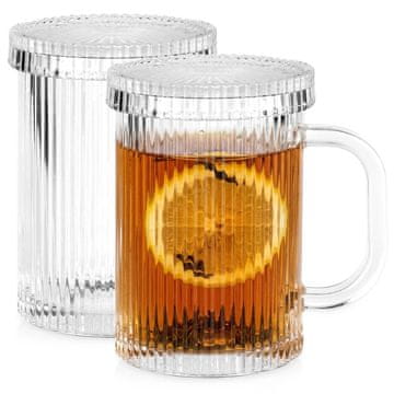Northix Stekleni vrčki s pokrovi, 330 ml, komplet 2 kosov