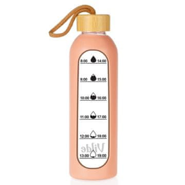 Northix Steklena steklenica za vodo z bambusovim pokrovom, silikonskim ovojem, 600 ml