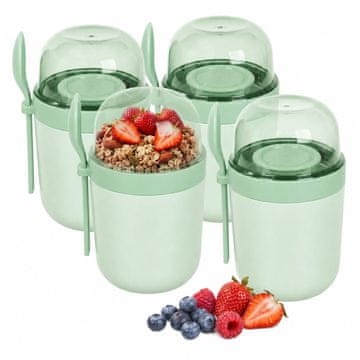 Northix Muesli lončki za s seboj, 4 kosi, zeleni, plastika brez BPA