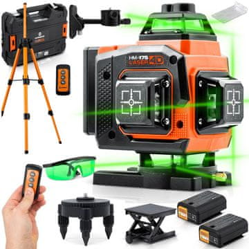 Northix 4D samonivelirni križni laserski nivelir, komplet, 16 linij
