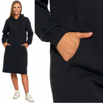 Moraj Ženska obleka z žepi, elastična, modna, XXL črna