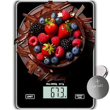 ELEKTRONSKA PRECIZNA KUHINJSKA TEHTNICA Z LCD ZASLONOM NA DOTIK, ČRNO STEKLO, 5 KG / 1 g