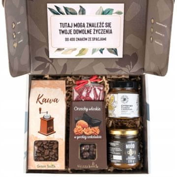 Darilni set kave, medu, oreščkov, limon, čokolade, darila