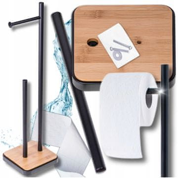 Držalo za toaletni papir iz bambusa, črno, loft, moderno, masivno