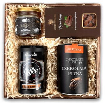 DARILNA KOŠARA darilni set za kavo in čokolado z medom