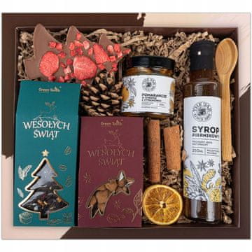 Darilni set božična košara paket čaj bonboni sirup v škatli