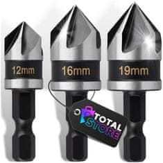 GREZILO ZA POSNETJE ROBOV ZA LES, KOMPLET 3 GREZILCEV 12, 16, 19 mm, ŠESTRUKO