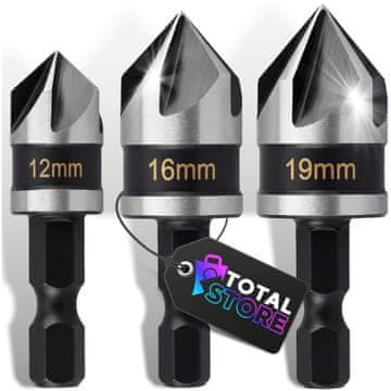 GREZILO ZA POSNETJE ROBOV ZA LES, KOMPLET 3 GREZILCEV 12, 16, 19 mm, ŠESTRUKO