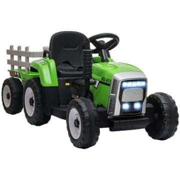 Homestar Električni traktor na akumulator z prikolico za otroke 136,5x50x52,5 cm zelene barve