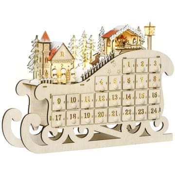 Homestar Adventni koledar 24 predalov z LED lučmi 45x10x31 cm naraven