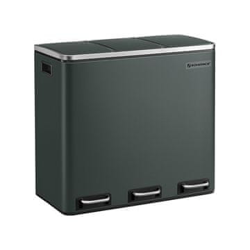 Songmics Koš za ločeno zbiranje odpadkov 3 predelki 61x31.5x55.5 cm zelena siva