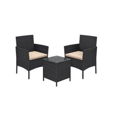 Songmics Vrtni garnitura, sedežna garnitura z mizo in 2 stola, 56.5x54.5x81.5 cm, črna