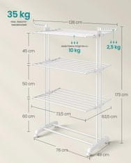Songmics Stojalo za sušenje perila 63.5x128x173 cm Belo