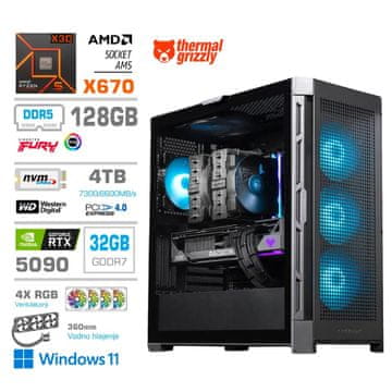 MEGA TWR S11 računalnik, AMD Ryzen 9-9950X3D, 128GB, SSD4TB, RTX5090, W11H