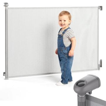 Moby System Otroška varnostna ograjica 140 cm iz ABS in PVC mreže za 6–24 mesecev, zvijljiva, zaklepanje z eno roko za vrata in stopnice