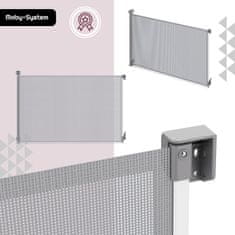 Moby System Otroška varnostna ograjica 140 cm iz ABS in PVC mreže za 6–24 mesecev, zvijljiva, zaklepanje z eno roko za vrata in stopnice