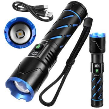 Northix LED taktična svetilka 800lm, polnilna, vodoodporna