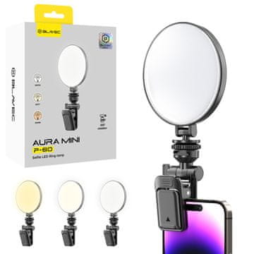 BLAVEC Aura Mini Selfie okrogla LED luč s sponko, črna
