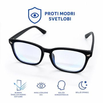 Cool Mango očala s filtrom modre svetlobe za računalniško delo, kvadratni TR90 okvir, mat črna