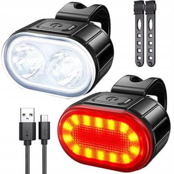 Verkgroup Set močnih aku. LED kolesarskih svetilk USB vodoodpornih črnih