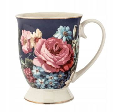 Altom Elegantna temno modra porcelanasta skodelica z vrtnicami na podstavku, 320 ml, 1 kos, Rose