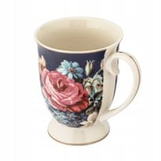 Altom Elegantna temno modra porcelanasta skodelica z vrtnicami na podstavku, 320 ml, 1 kos, Rose