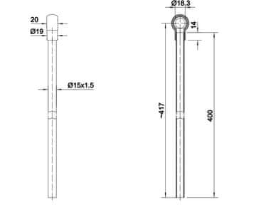 shumee Ravna cev FI-15 z ušesom, dolžina 18 mm, 400 mm, hidravlična