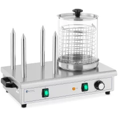 Royal Catering Grelnik za hot doge s 4 nabodalci za žemljice in posodo za 30 klobas, 650 W